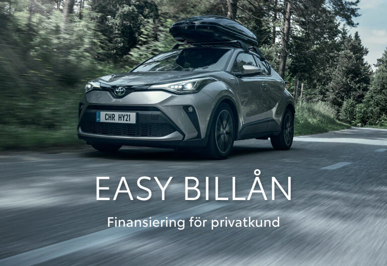 En grå Toyota med takbox och texten Easy billån