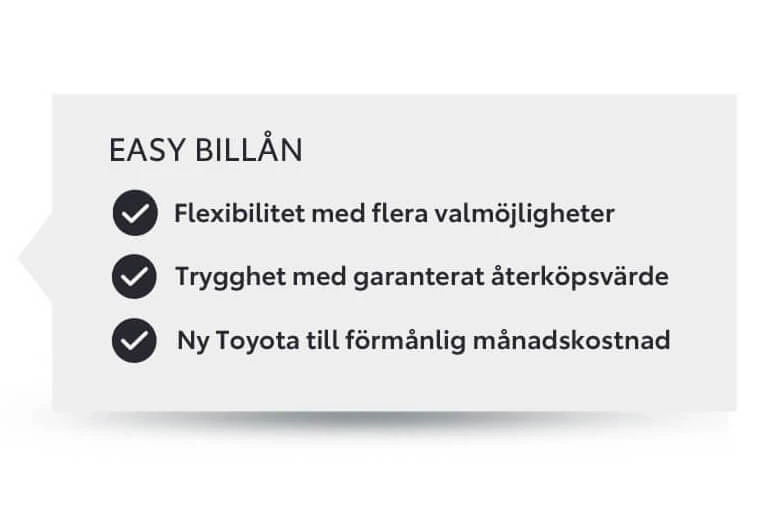 Lista över fördelarna med Toyota Easy Billån